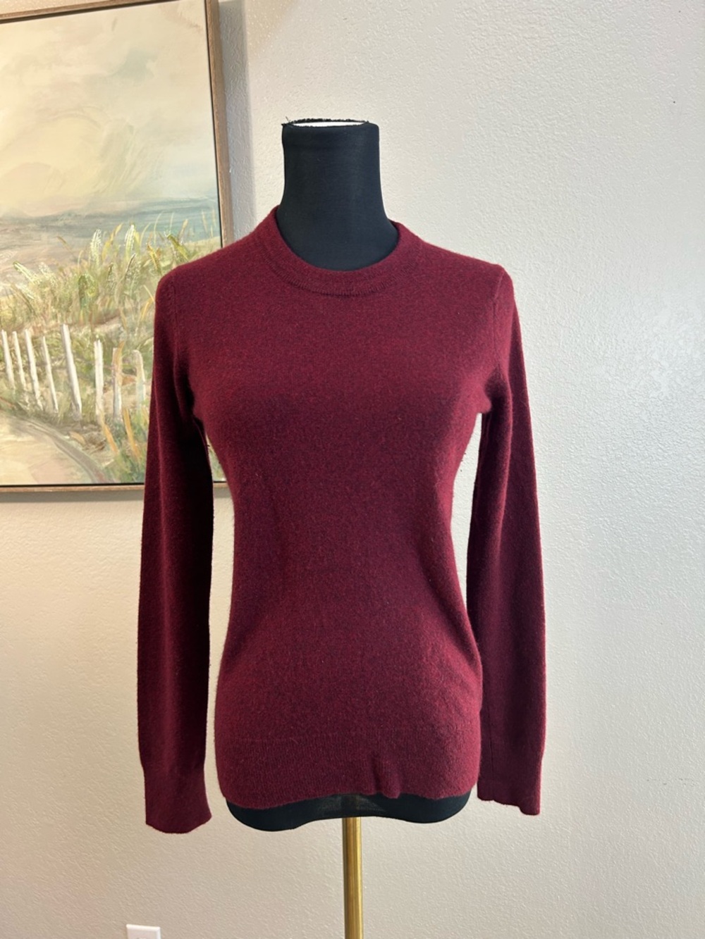Theory Burgundy Crewneck 100% Cashmere Sweater Minimal Luxury Soft Knit Size S